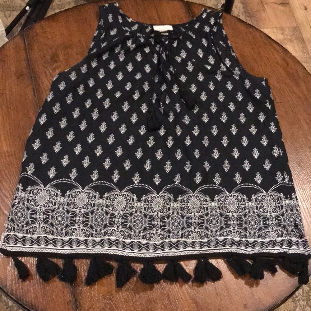 Loft navy boho style tassel tank